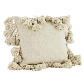 Housse de coussin - Beige & Pompons