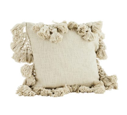 Housse de coussin - Beige & Pompons