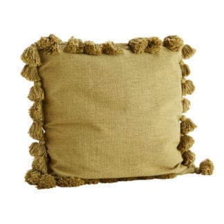 Housse de coussin – Moutarde & Pompons