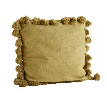 Housse de coussin – Moutarde & Pompons