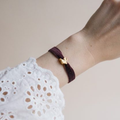 Bracelet velours – Oiseau Burgundy