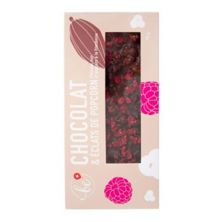 Chocolat noir & Éclats de popcorn - Framboise