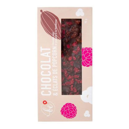 Chocolat noir & Éclats de popcorn - Framboise