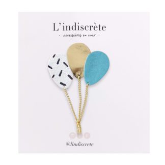 Broche ballon – Confettis, Bleu & Doré