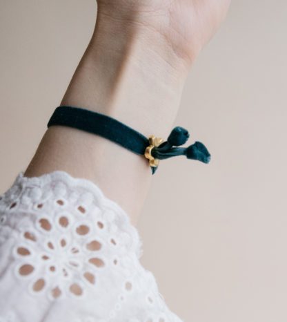 Bracelet velours – Oiseau Emerald