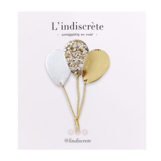 Broche ballon – Blanc, Or & Paillettes