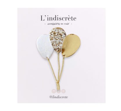 Broche ballon – Blanc, Or & Paillettes