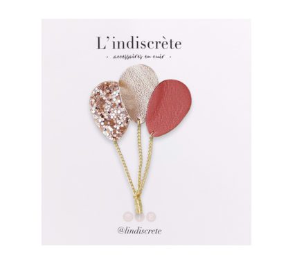 Broche ballon – Vieux rose, Or & Paillettes