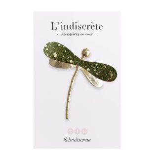 Broche libellule mini – Moucheté vert