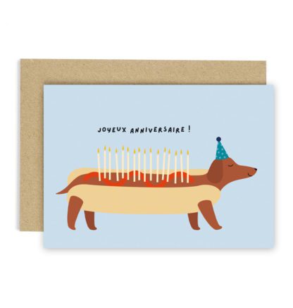 Carte de voeux – Teckel d'anniversaire (bleu)